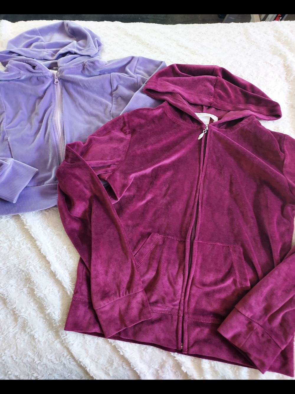 Soft Velour Zip Hoodies (2) Purple & Lilac Cozy Cool Weather School Casual 10-12
